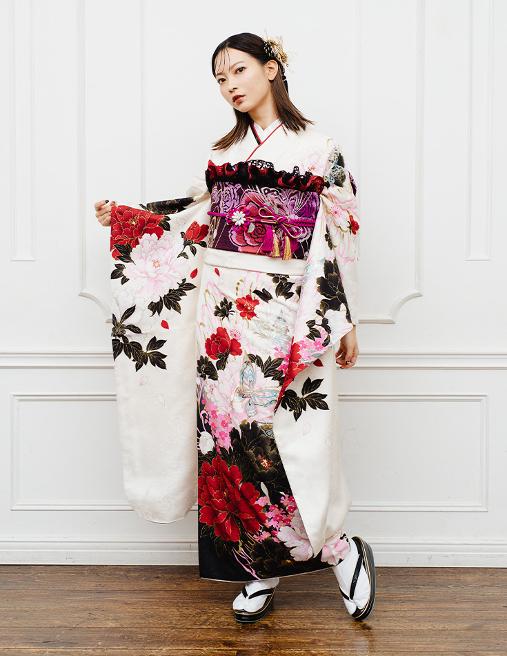 振袖 白色 個性的柄