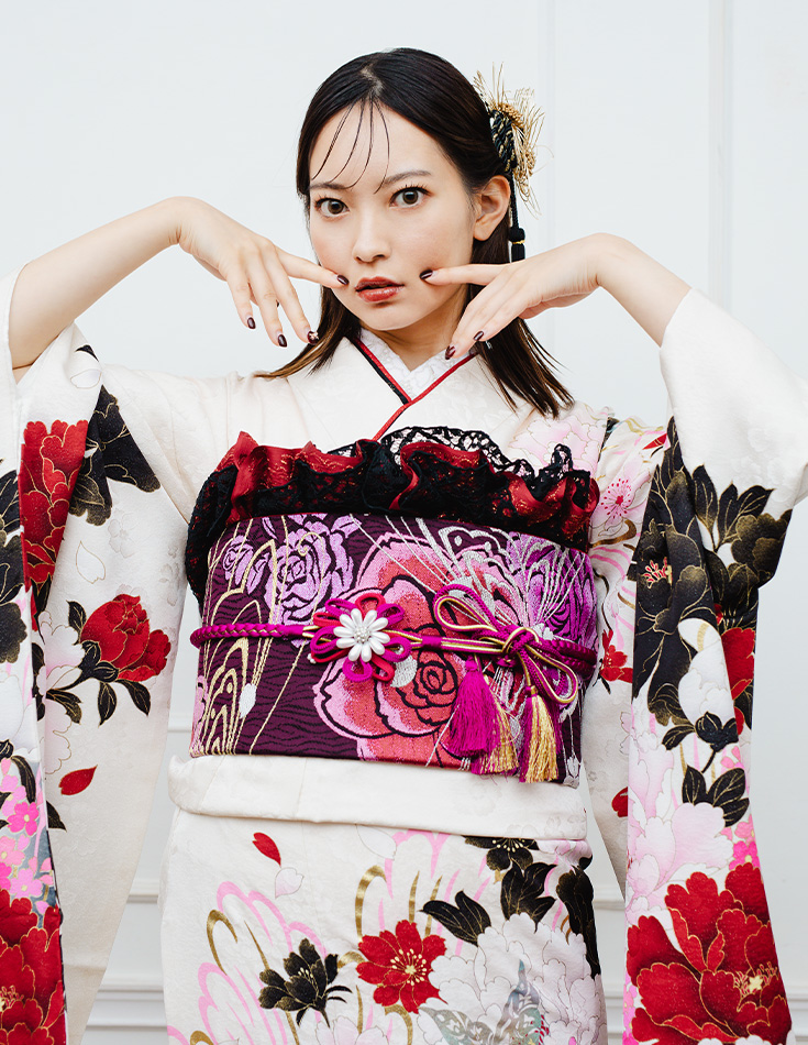 振袖 白色 個性的柄