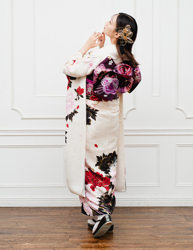 振袖 白色 個性的柄