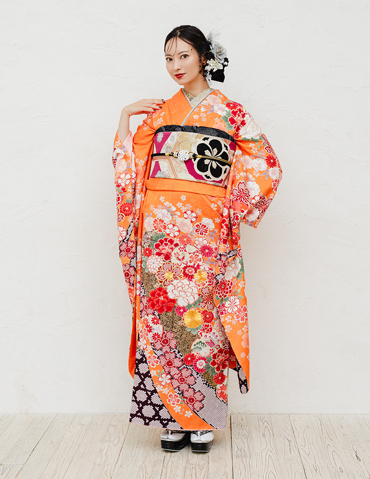 振袖 オレンジ色 正統派きれいめ