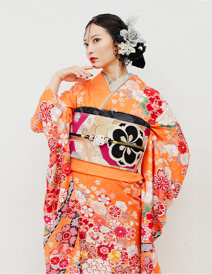 振袖 オレンジ色 正統派きれいめ