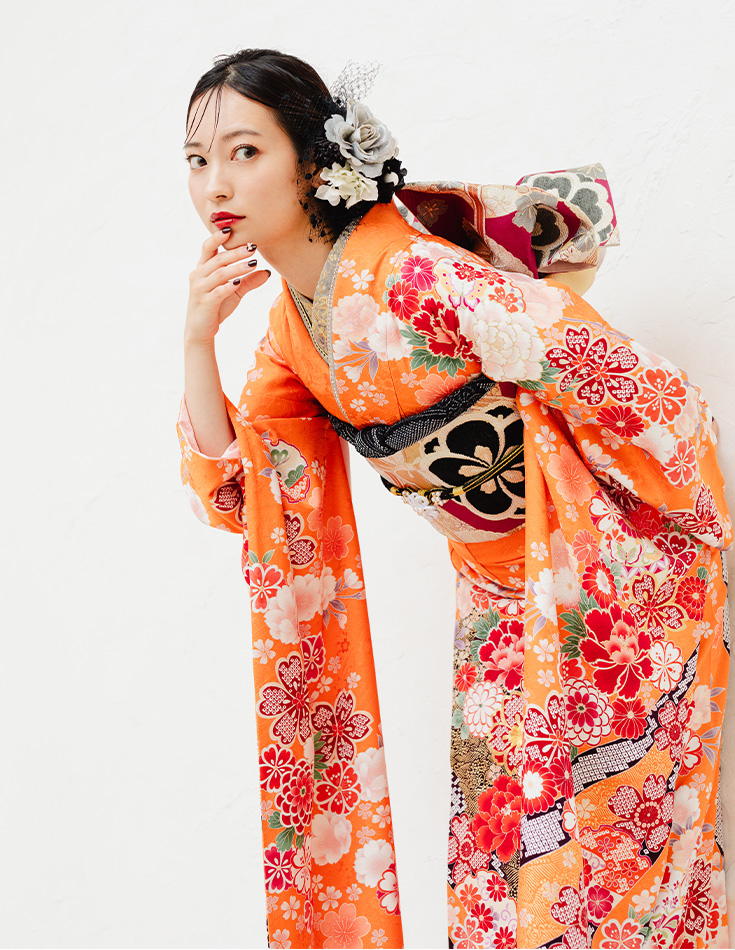 振袖 オレンジ色 正統派きれいめ