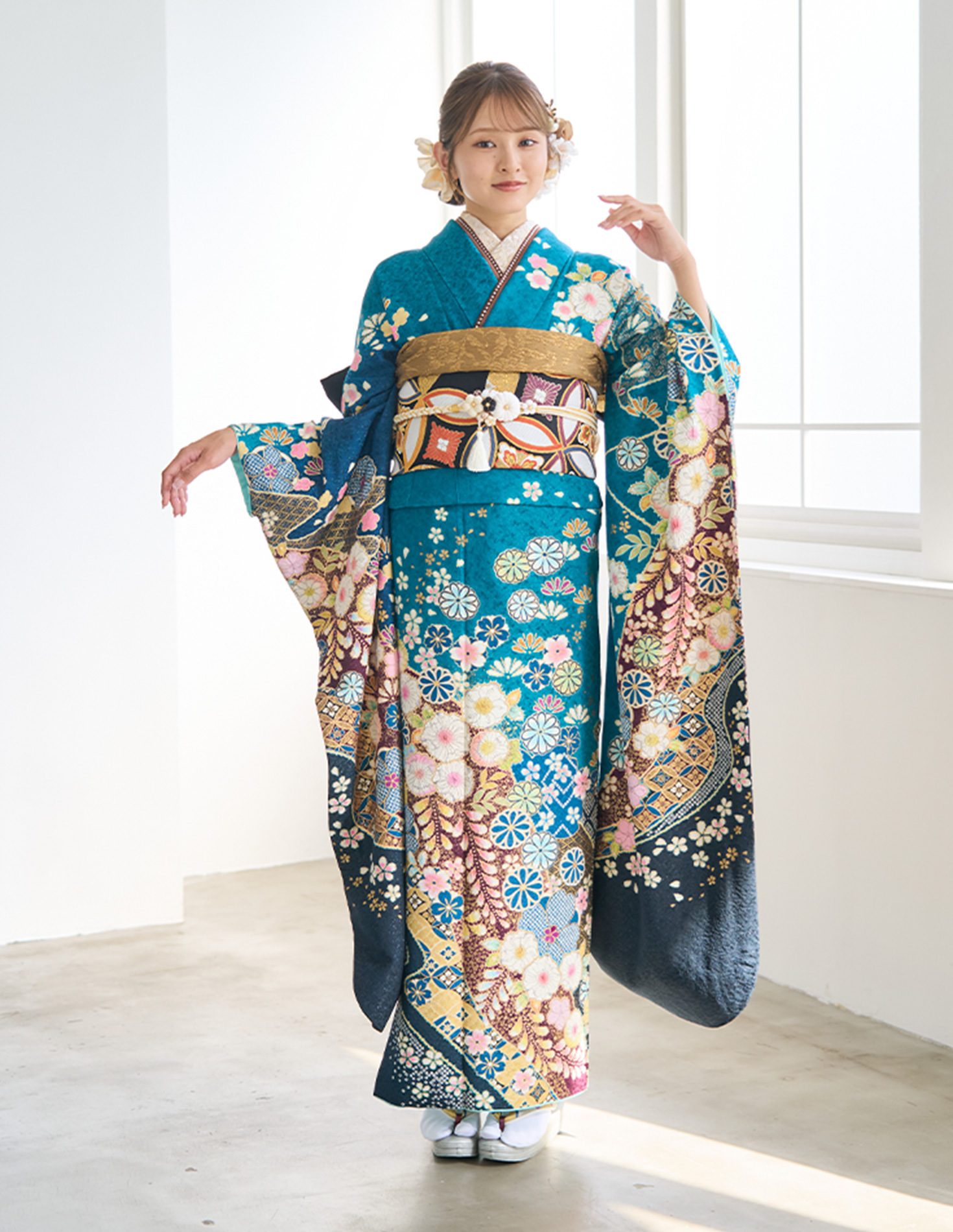 振袖 緑色 古典柄