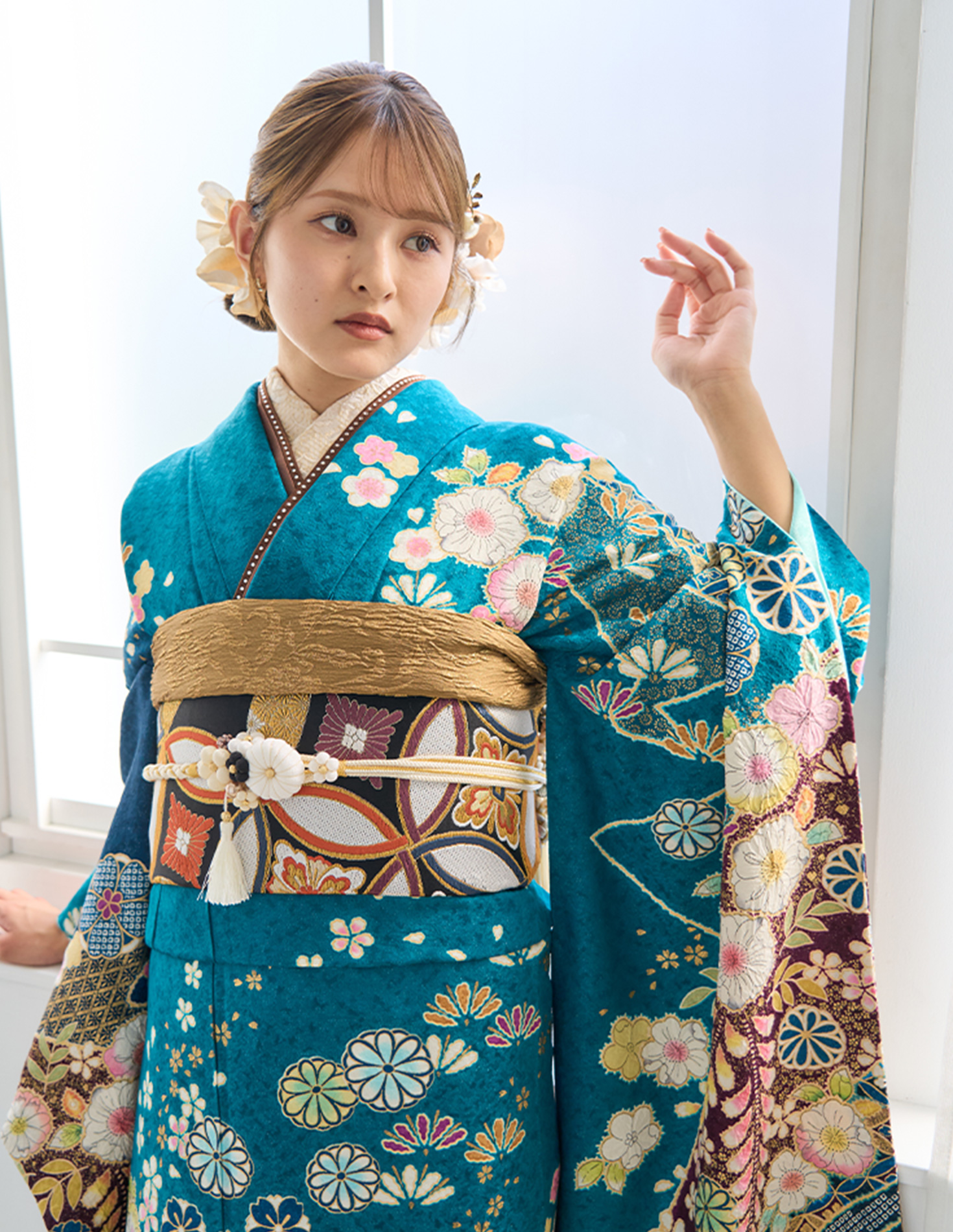 振袖 緑色 古典柄