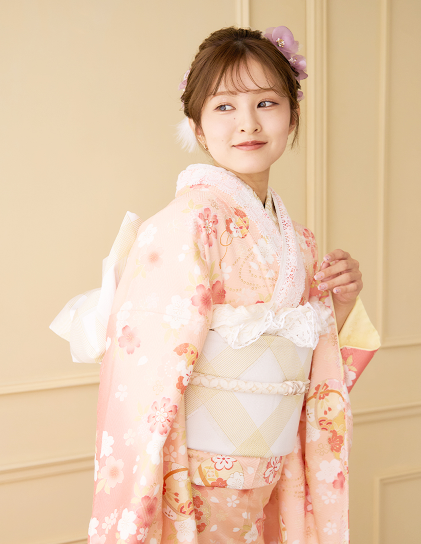 振袖 ピンク色 ガーリー柄