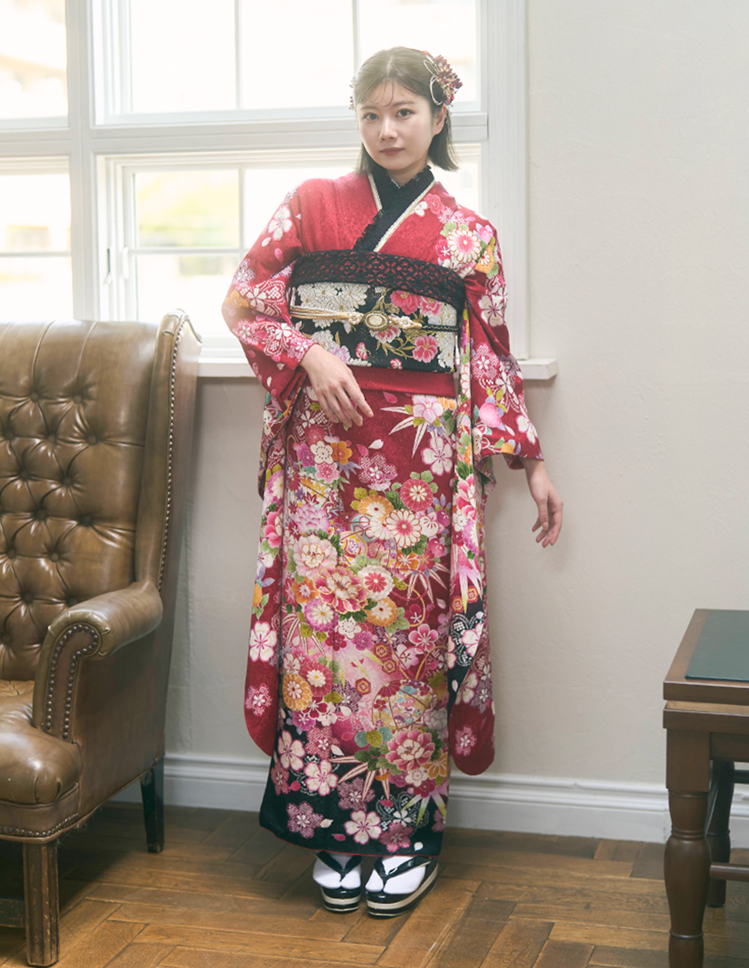 振袖 赤色 古典柄