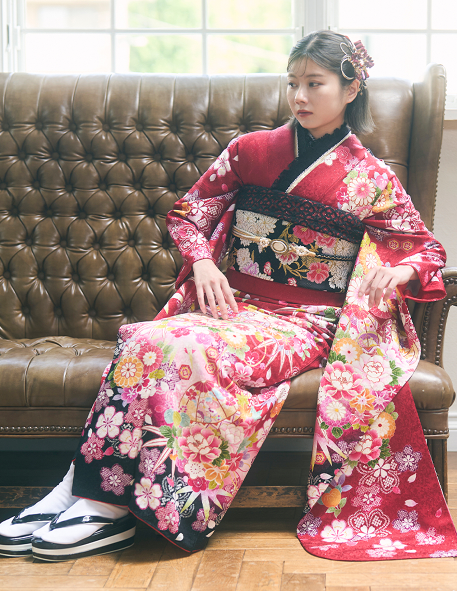 振袖 赤色 古典柄