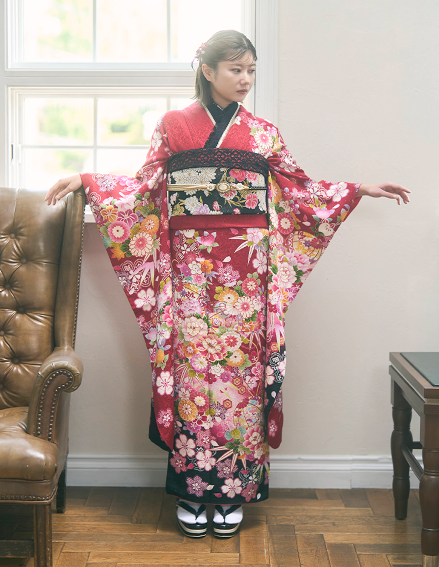 振袖 赤色 古典柄