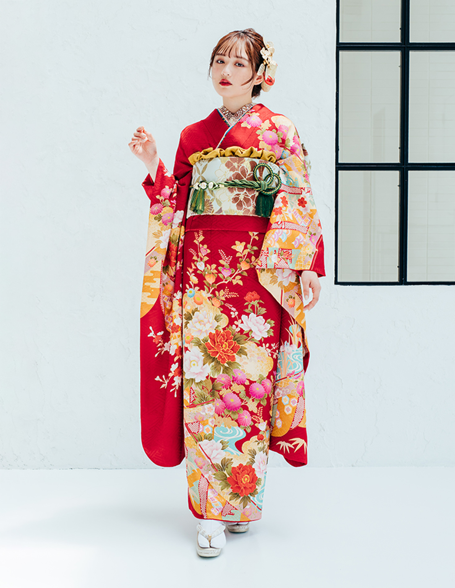 振袖 赤色 古典柄