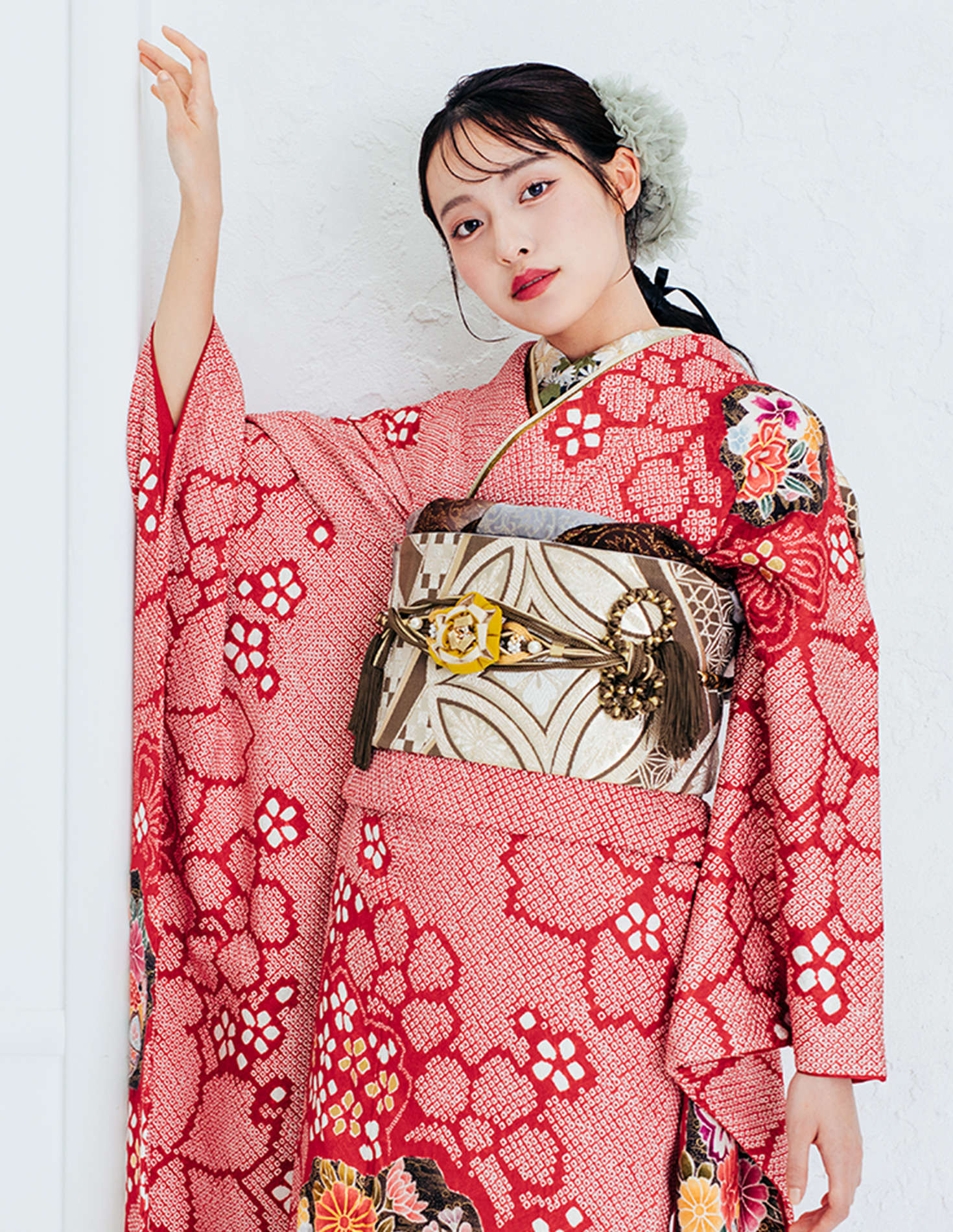 振袖 赤色 古典柄