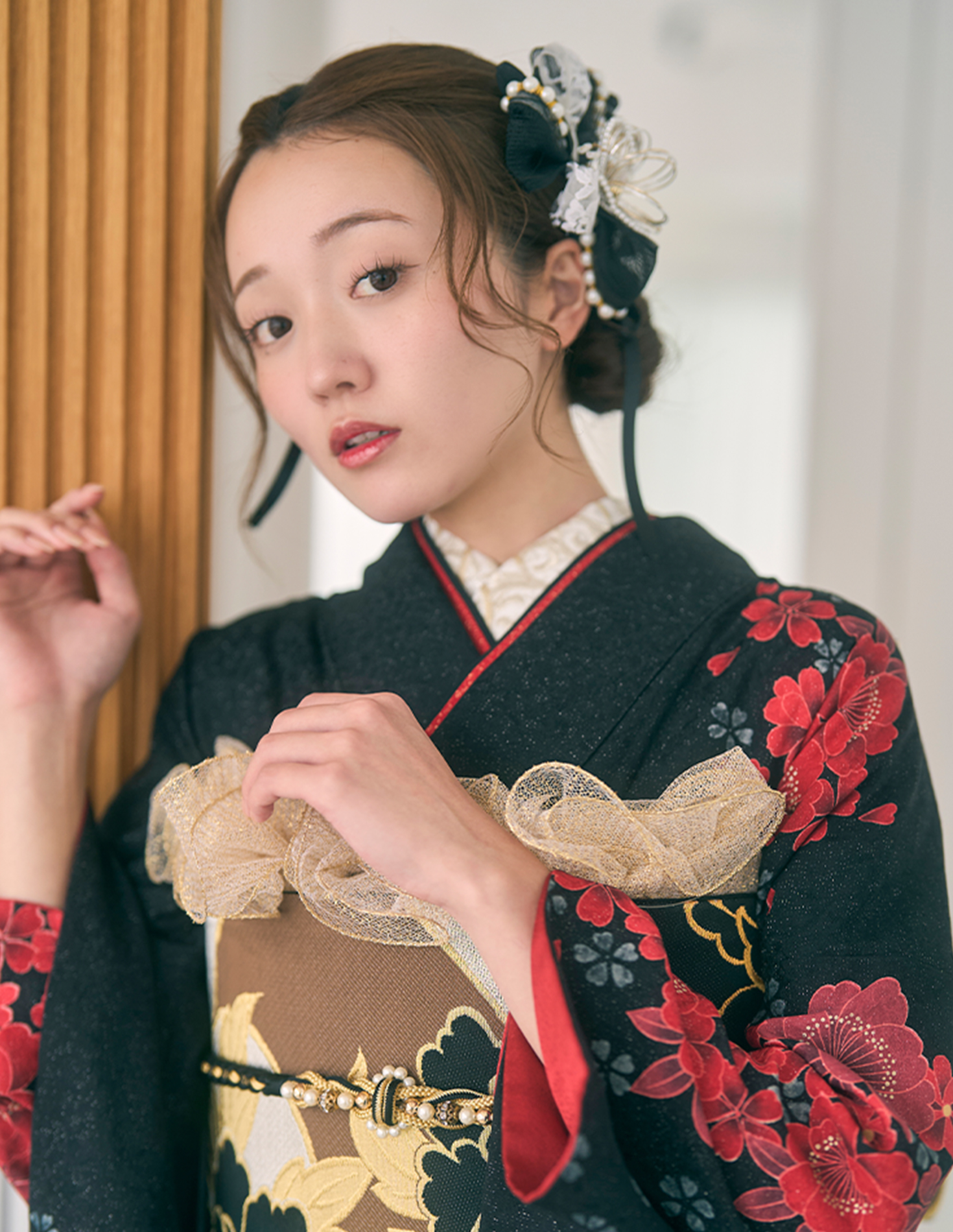 振袖 黒色 個性的柄