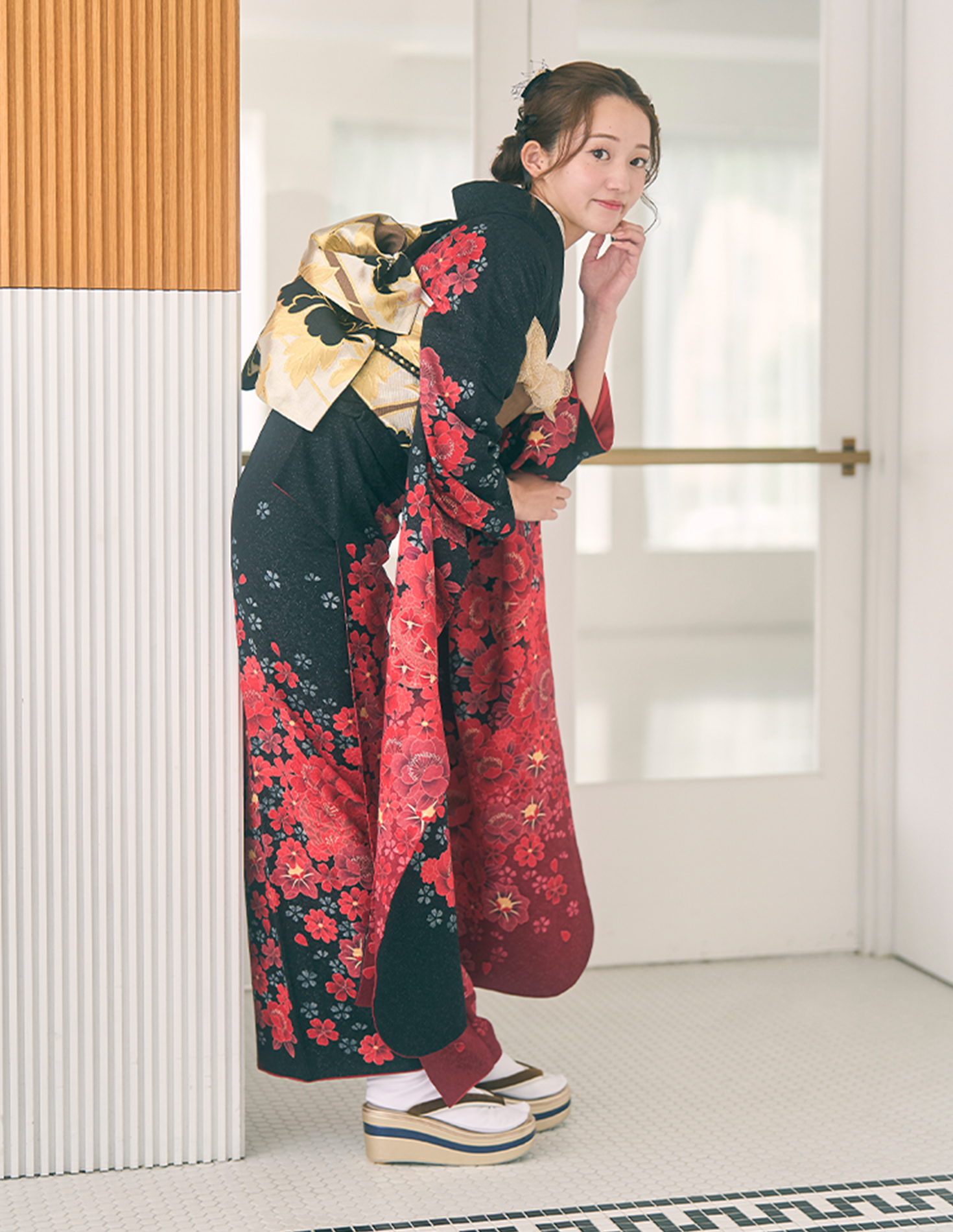 振袖 黒色 個性的柄