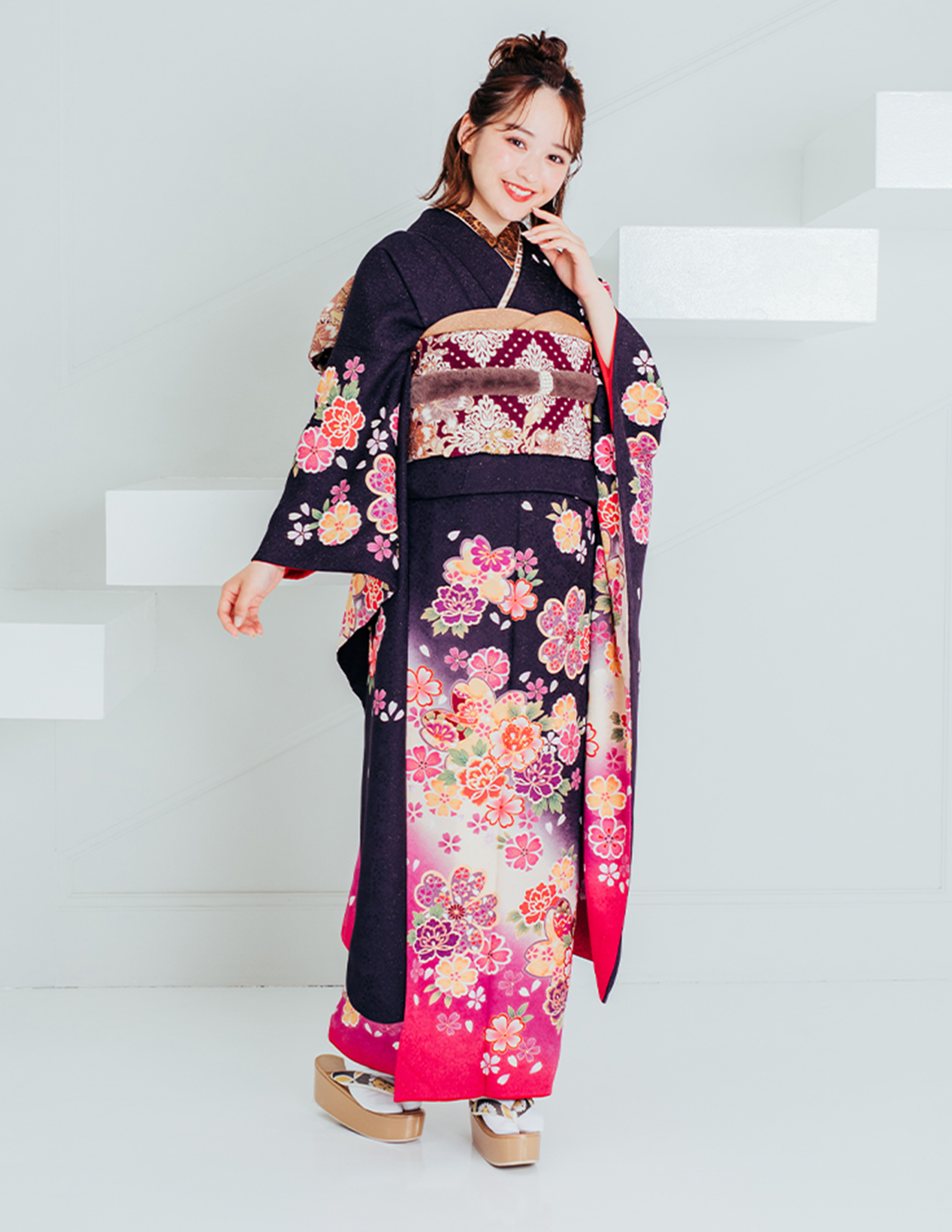 振袖 紫色 ガーリー柄