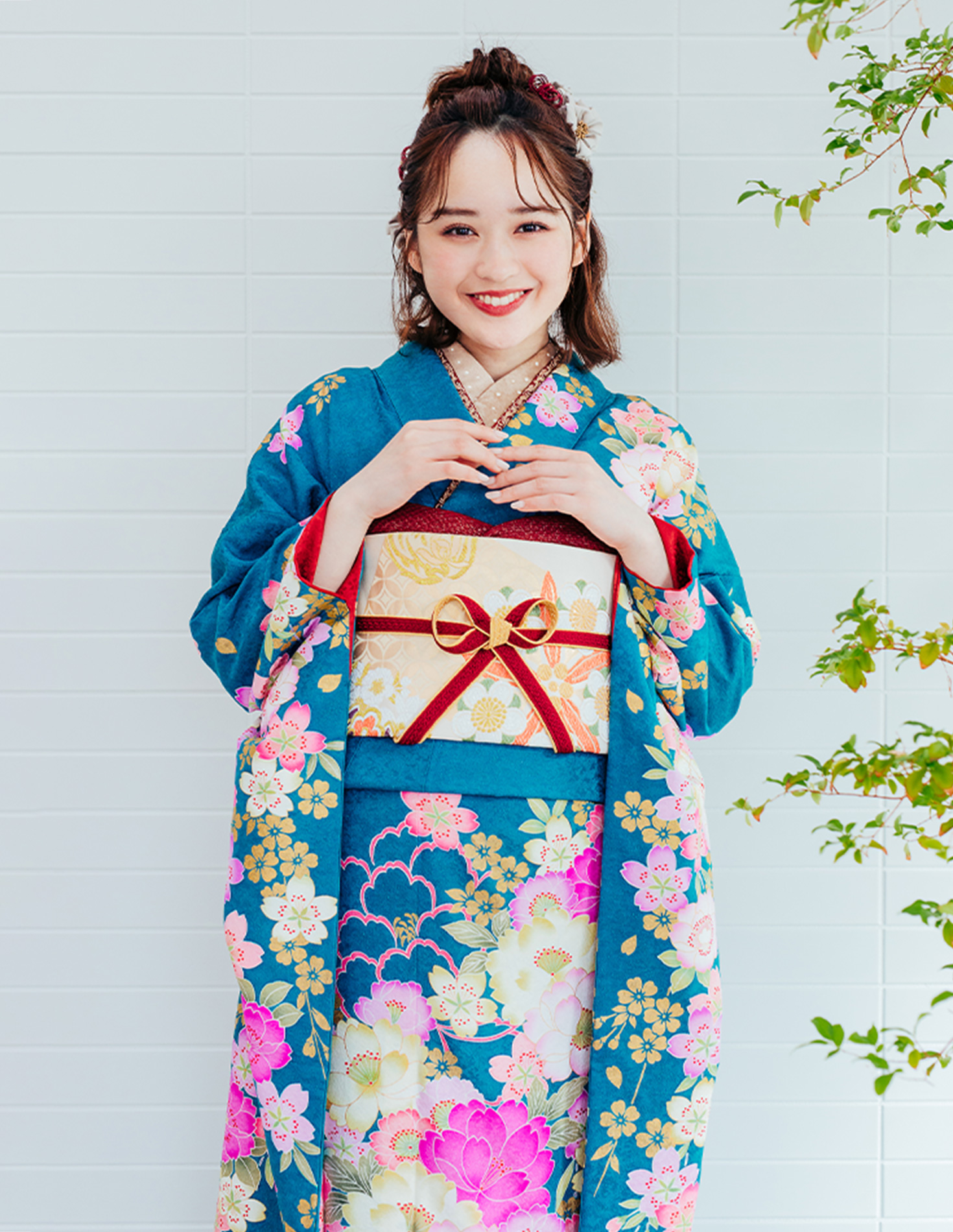 振袖 青色 ガーリー柄