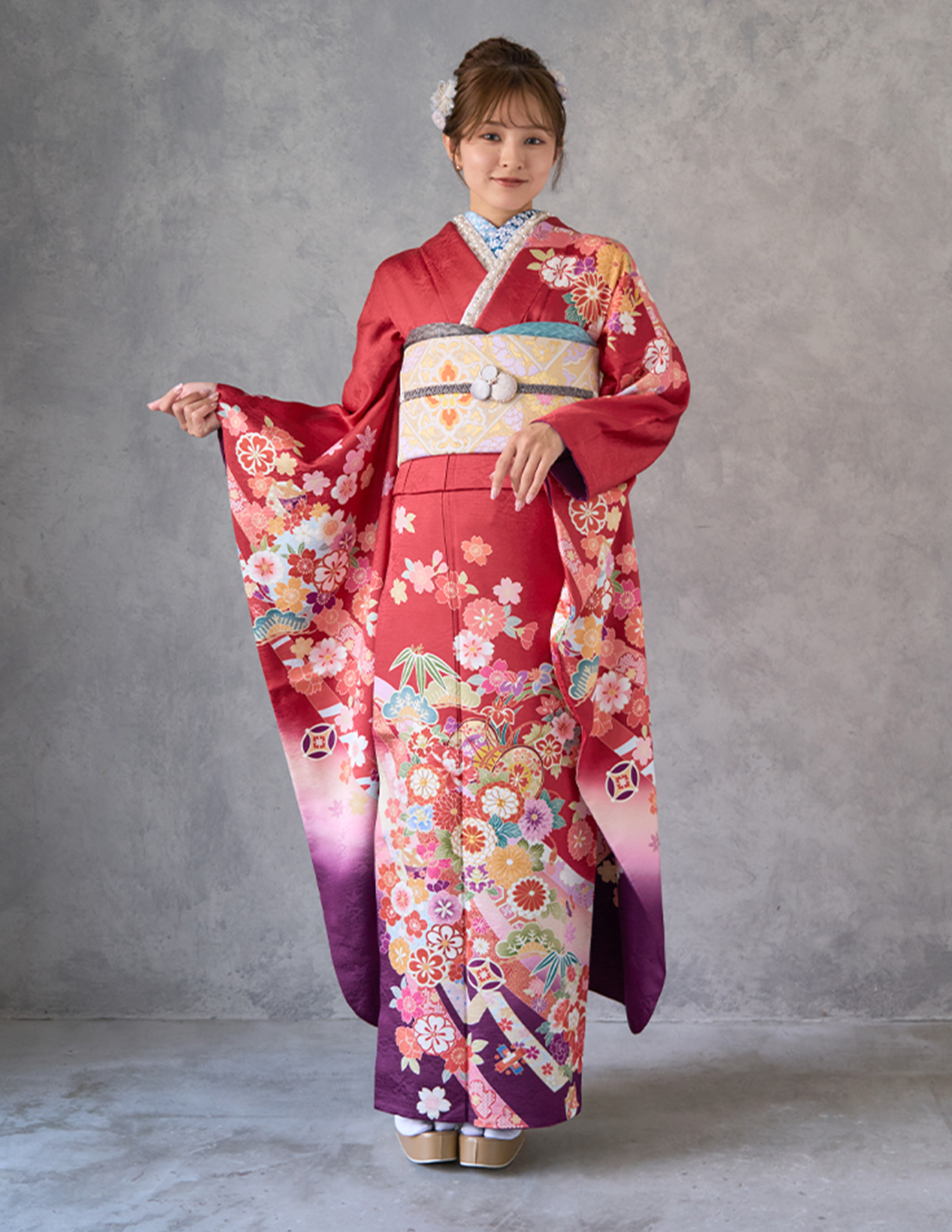 振袖 赤色 古典柄