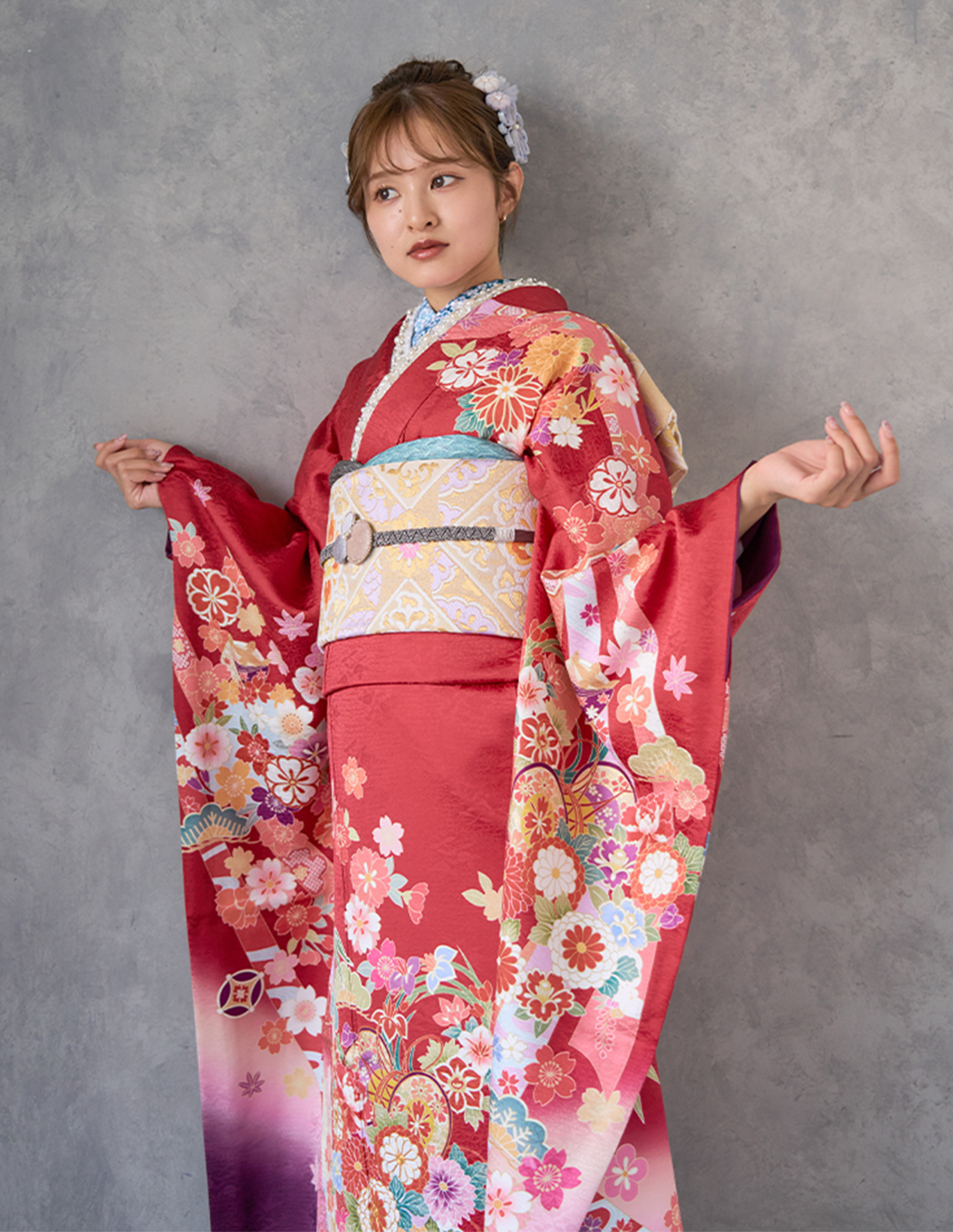 振袖 赤色 古典柄