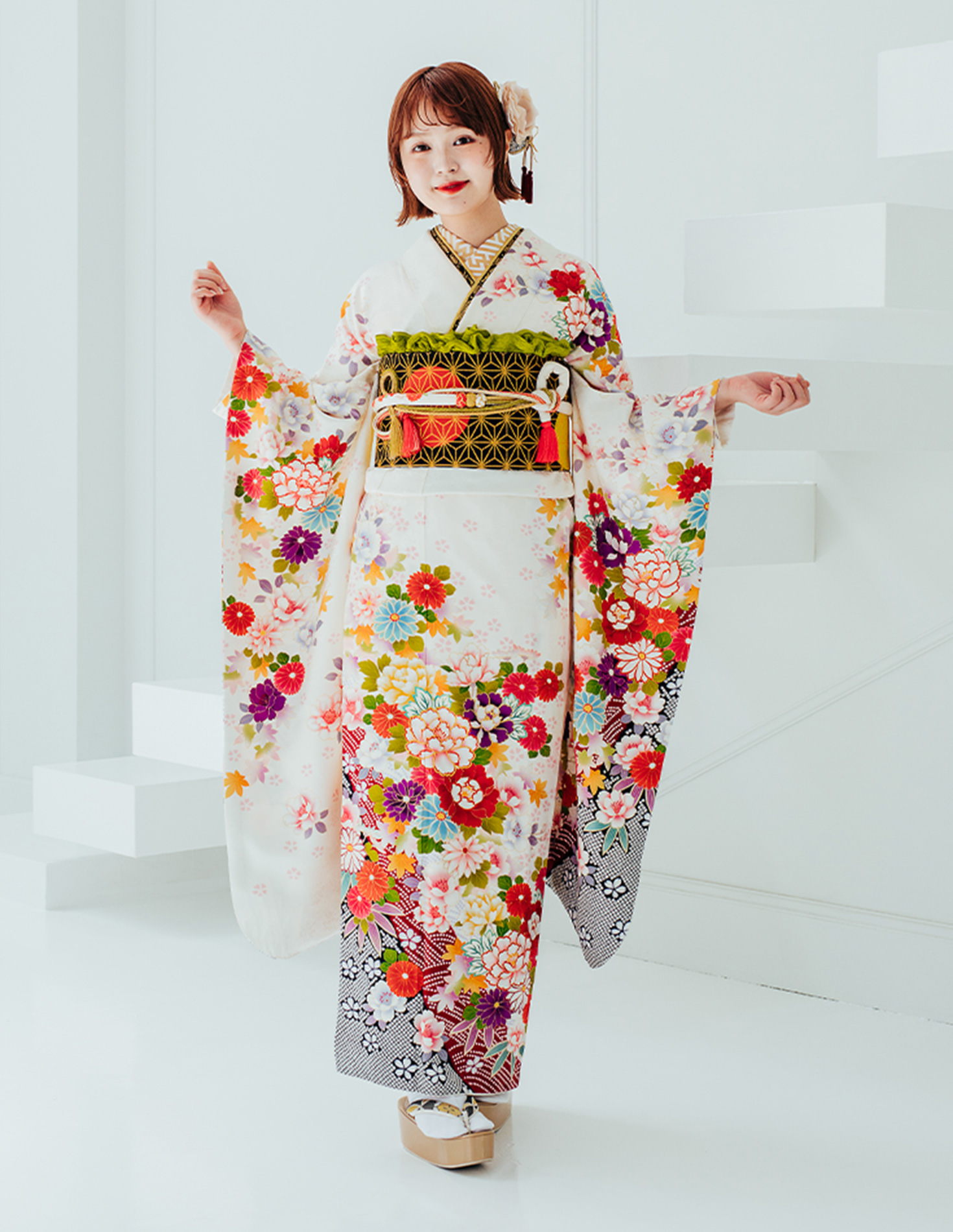 振袖  白色 古典柄