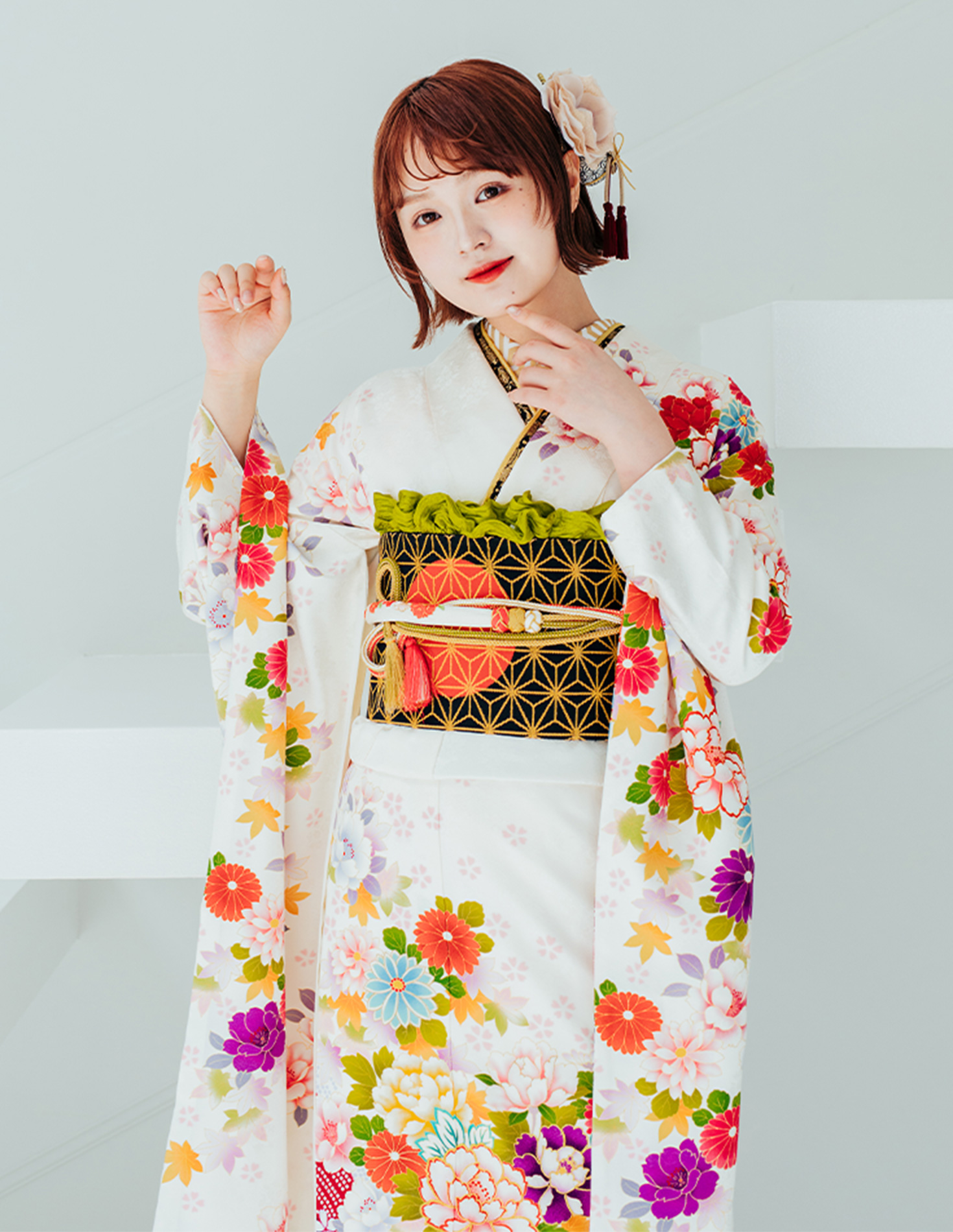 振袖  白色 古典柄