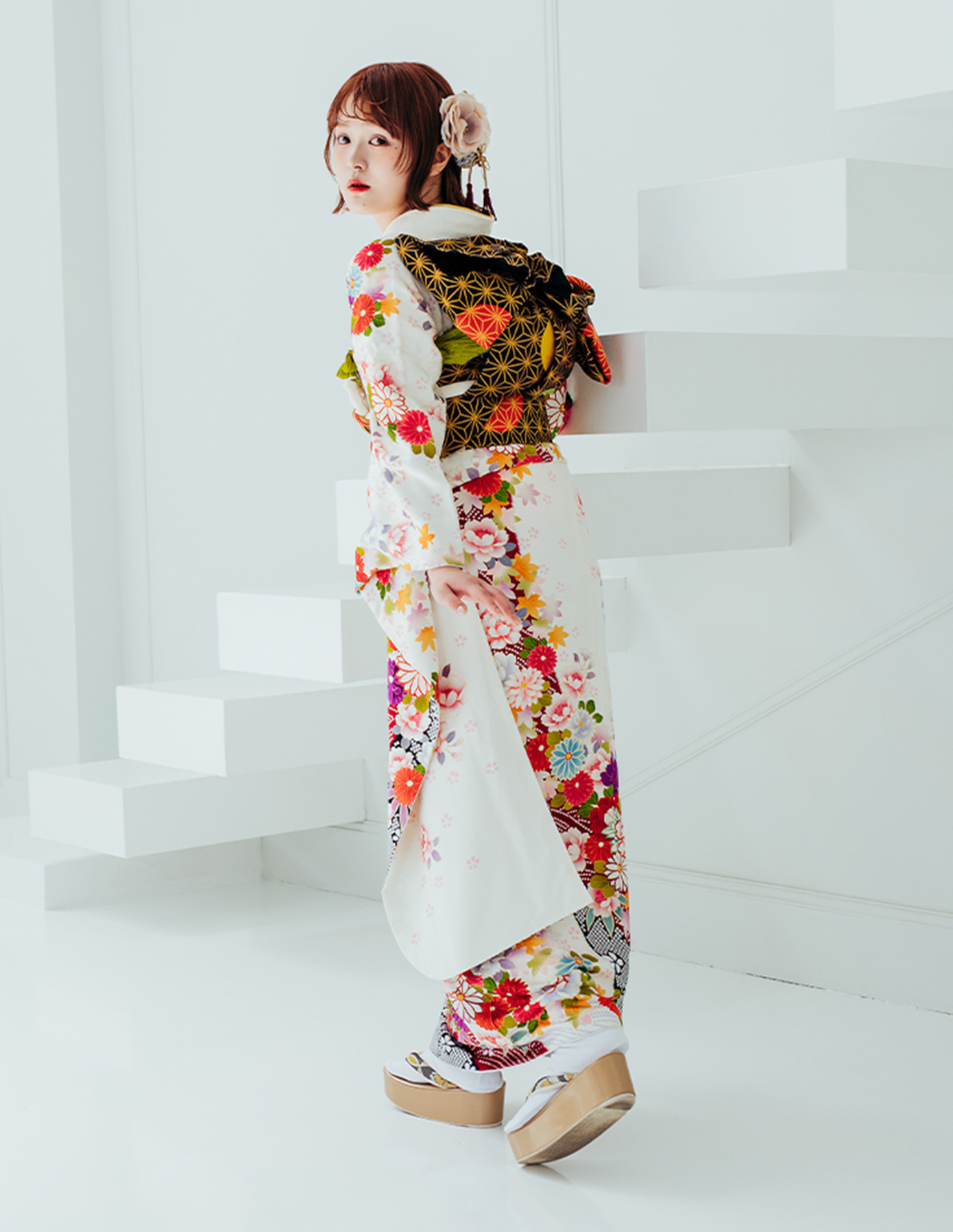 振袖  白色 古典柄