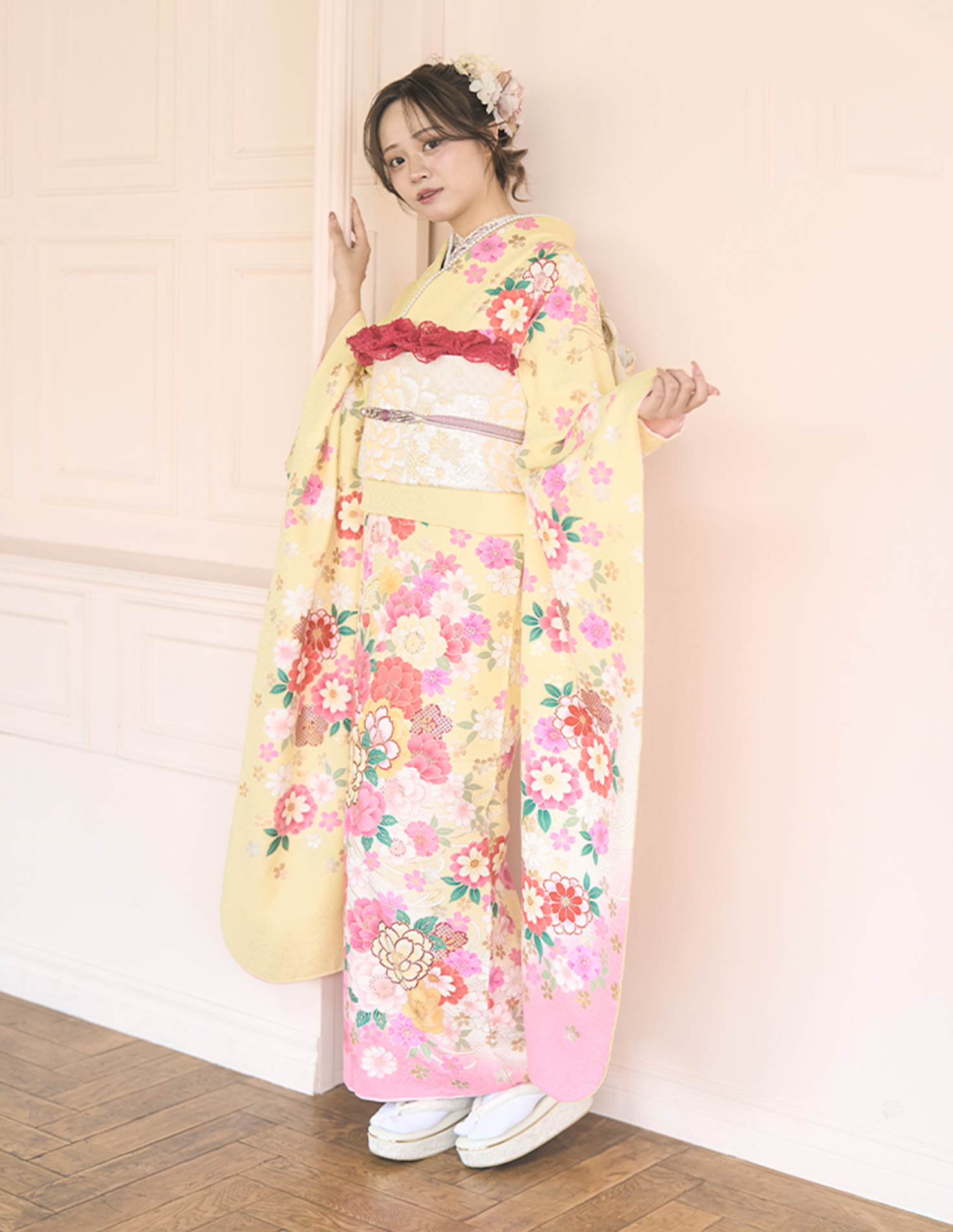 振袖 ガーリー柄 黄色