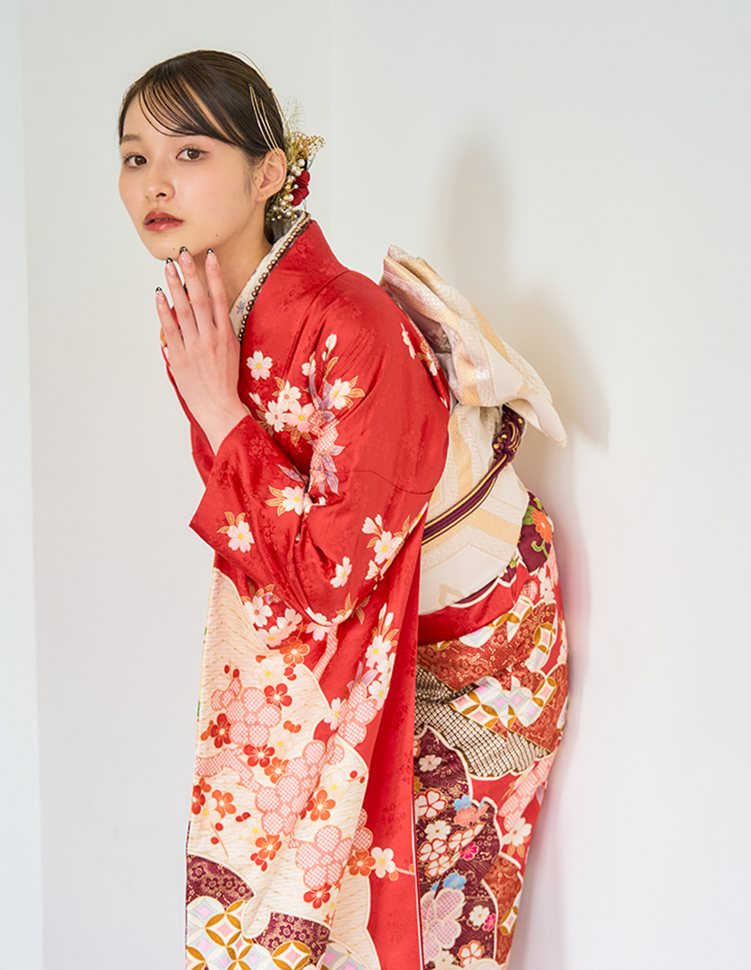 振袖 赤色 古典柄