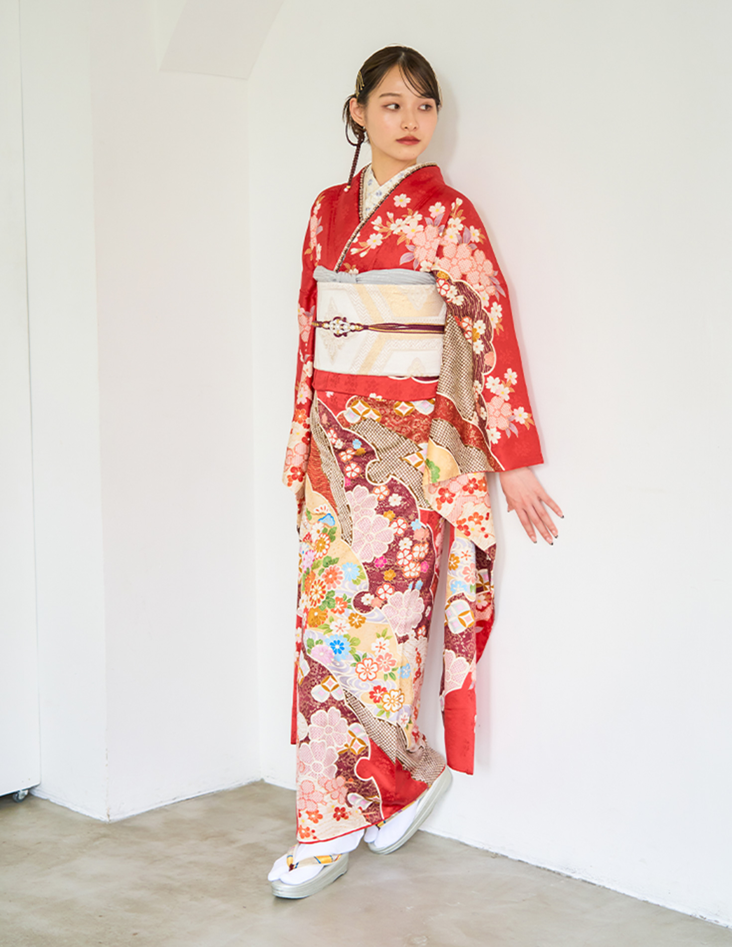 振袖 赤色 古典柄