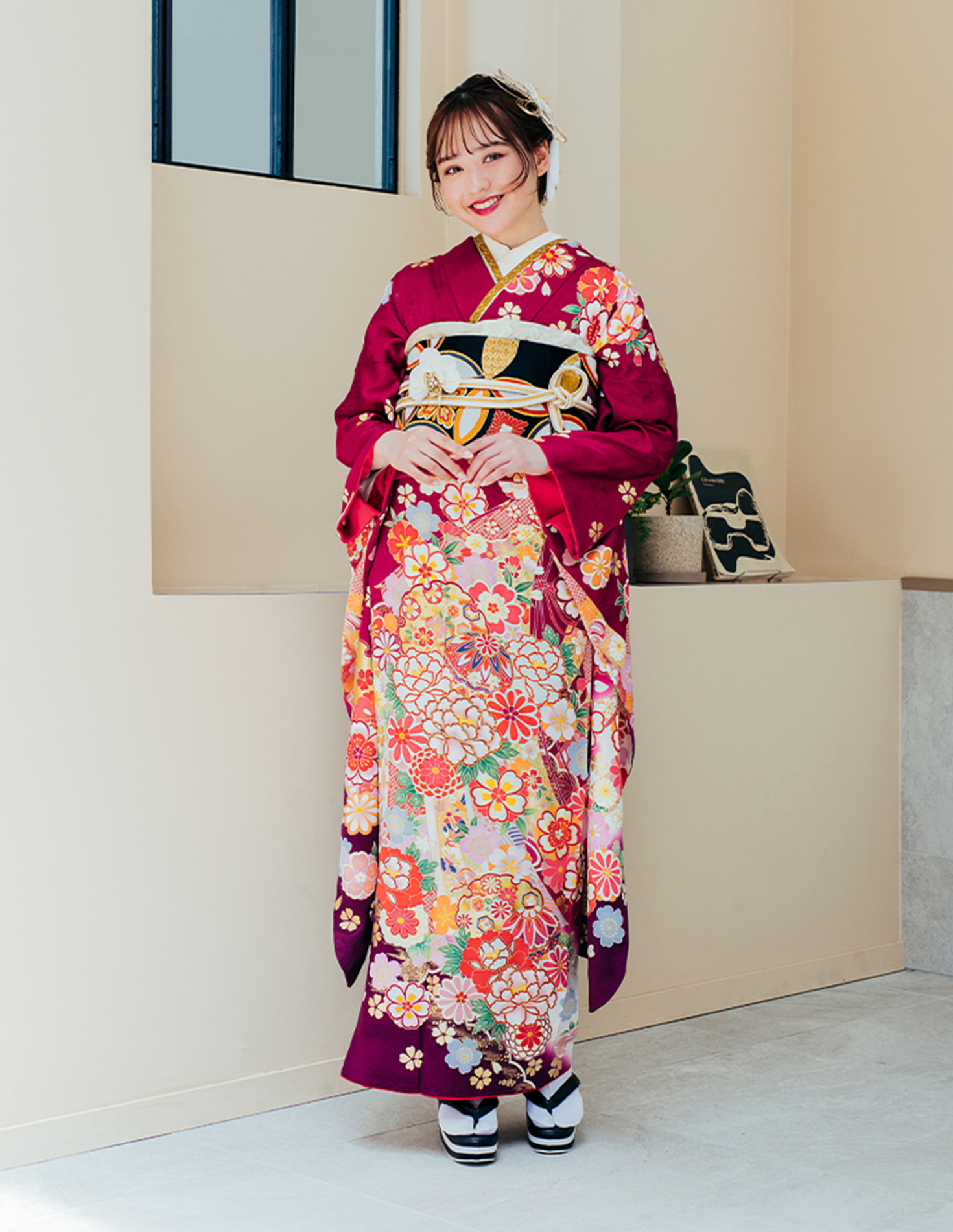 振袖 紫色 古典柄