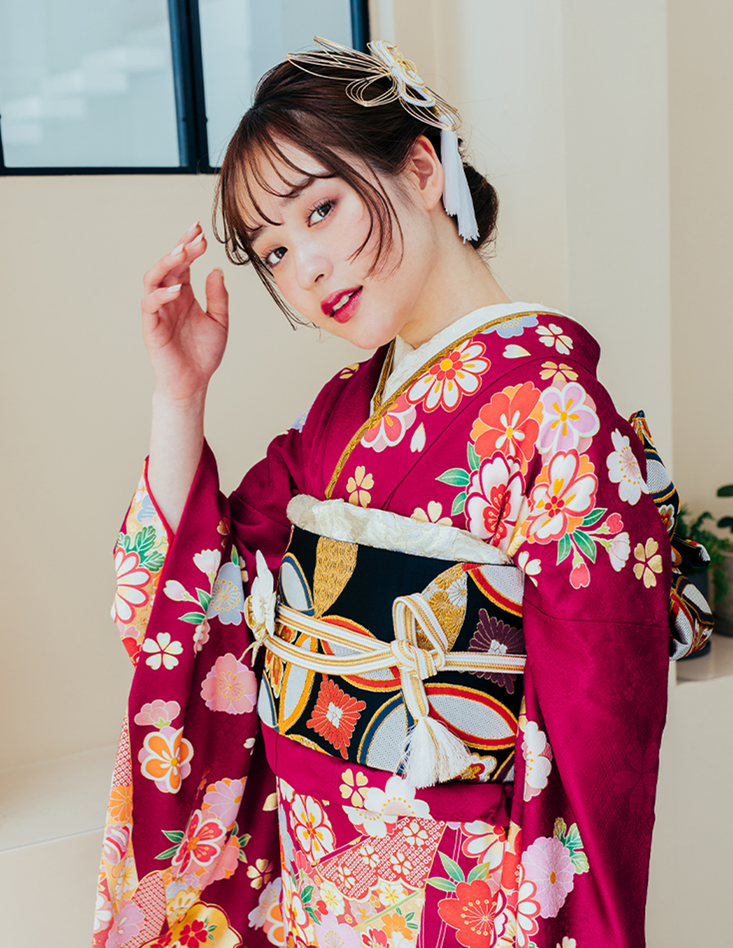 振袖 紫色 古典柄