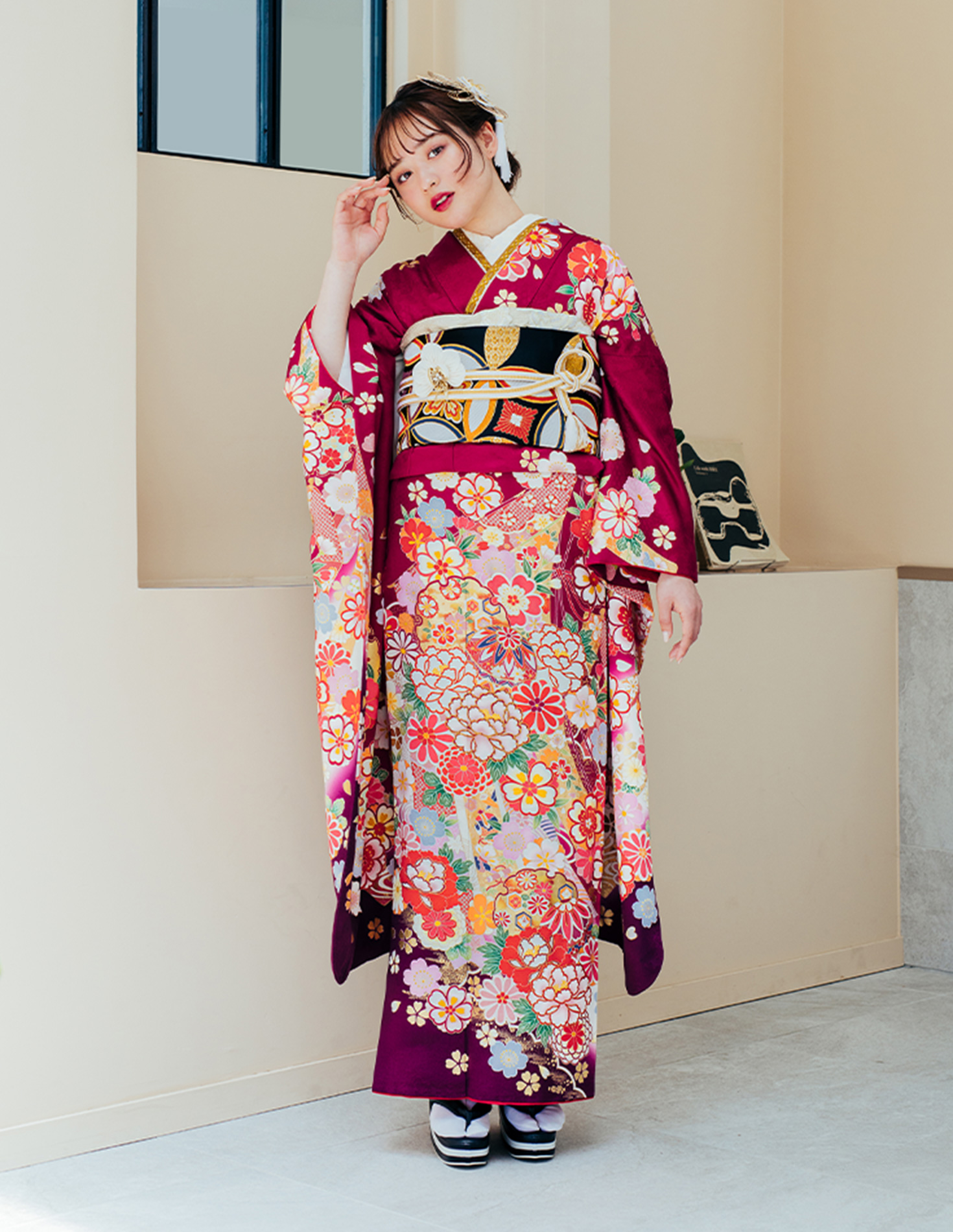 振袖 紫色 古典柄