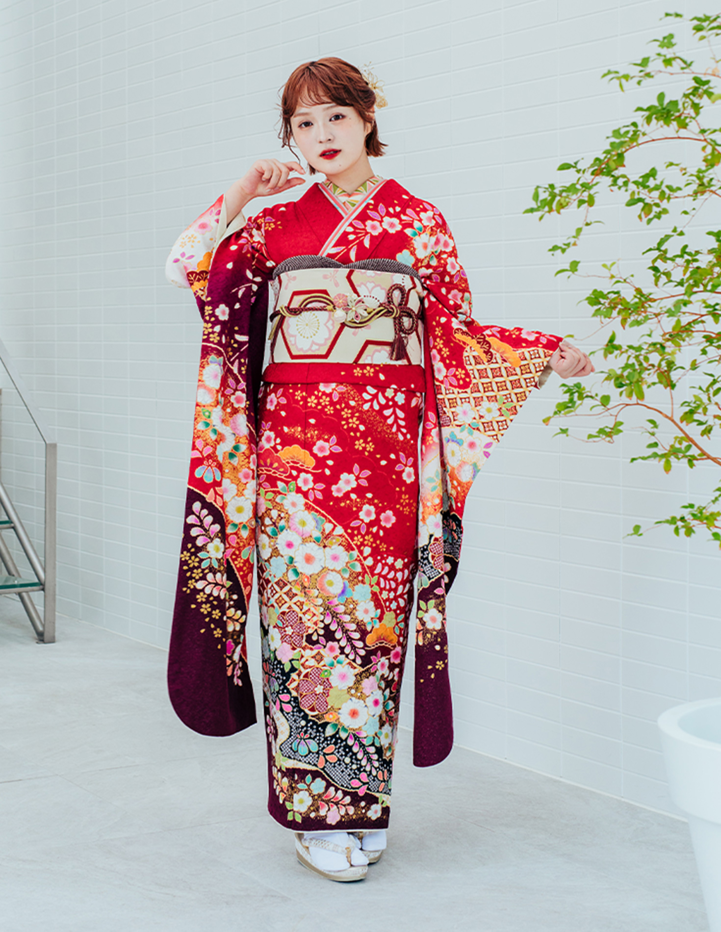 振袖 赤色 古典柄