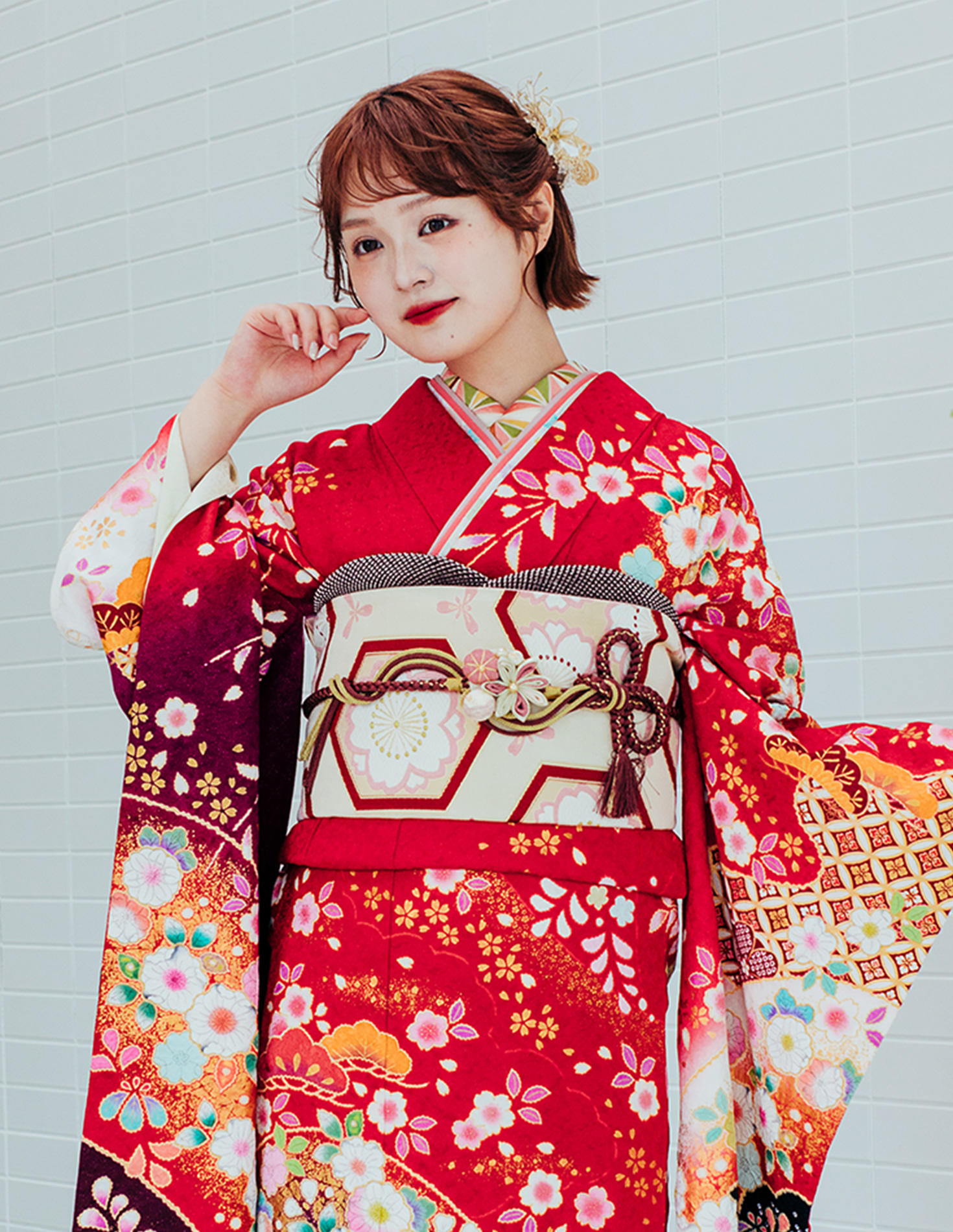 振袖 赤色 古典柄