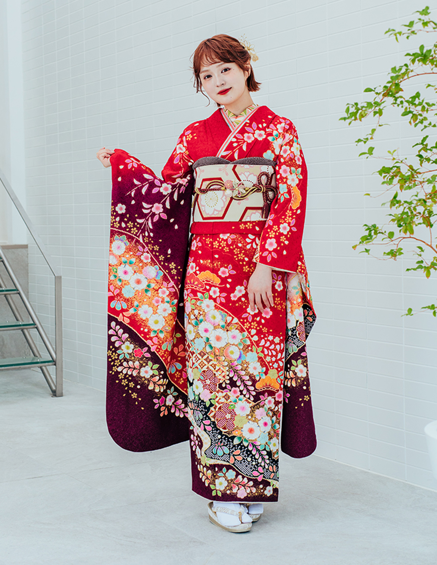 振袖 赤色 古典柄