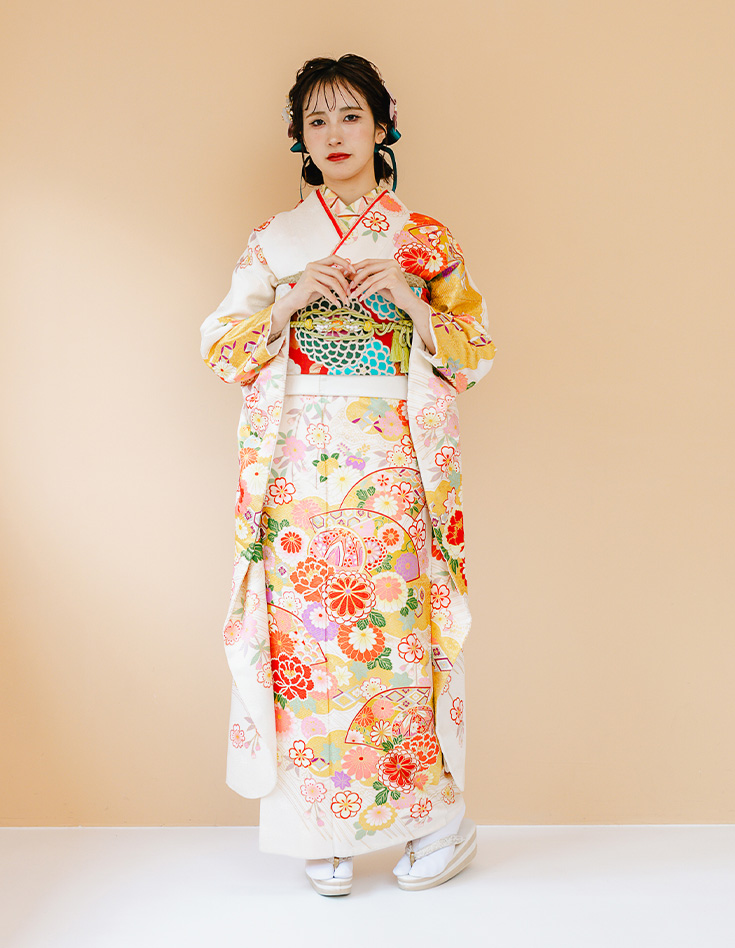 振袖 白色 古典柄