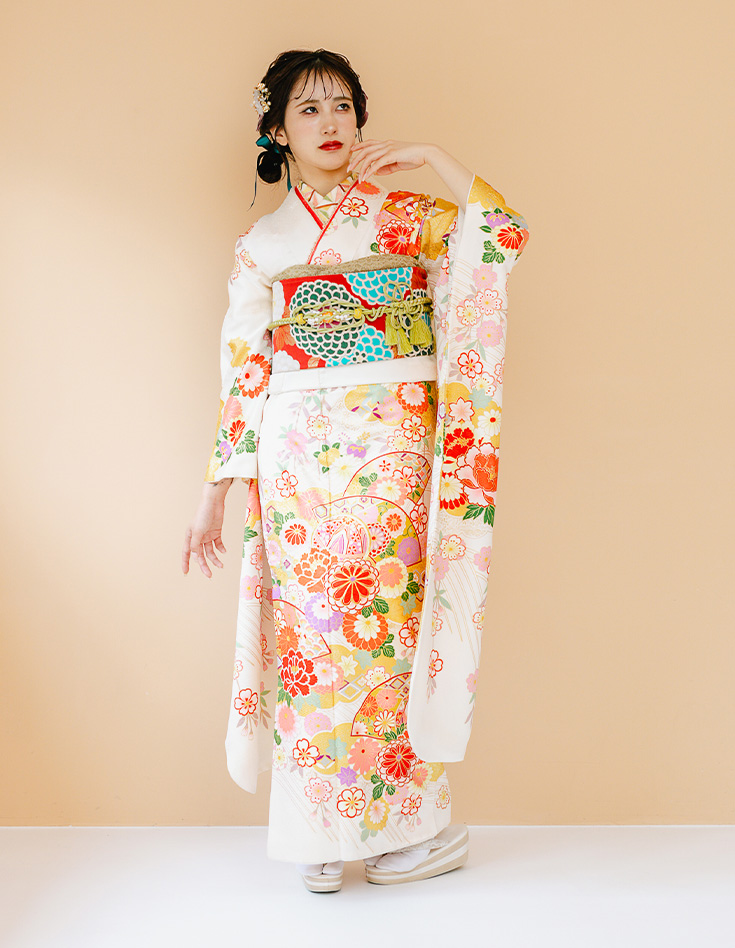 振袖 白色 古典柄