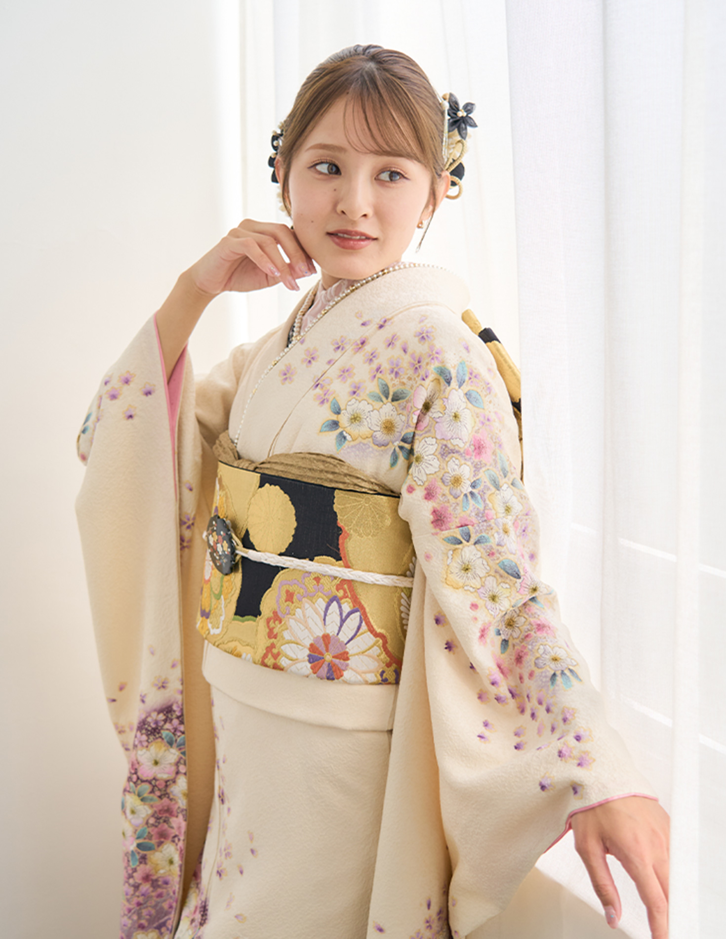 振袖 白色 古典柄