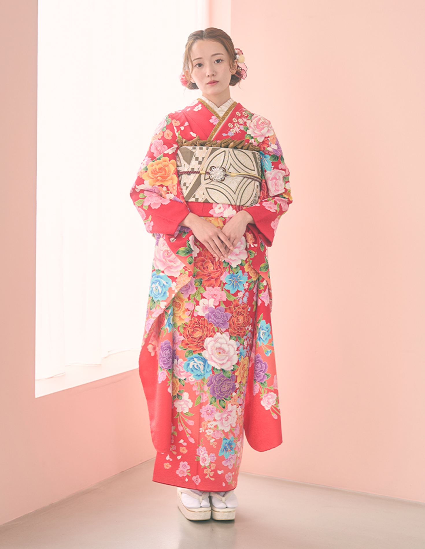 振袖 ガーリー柄 赤色