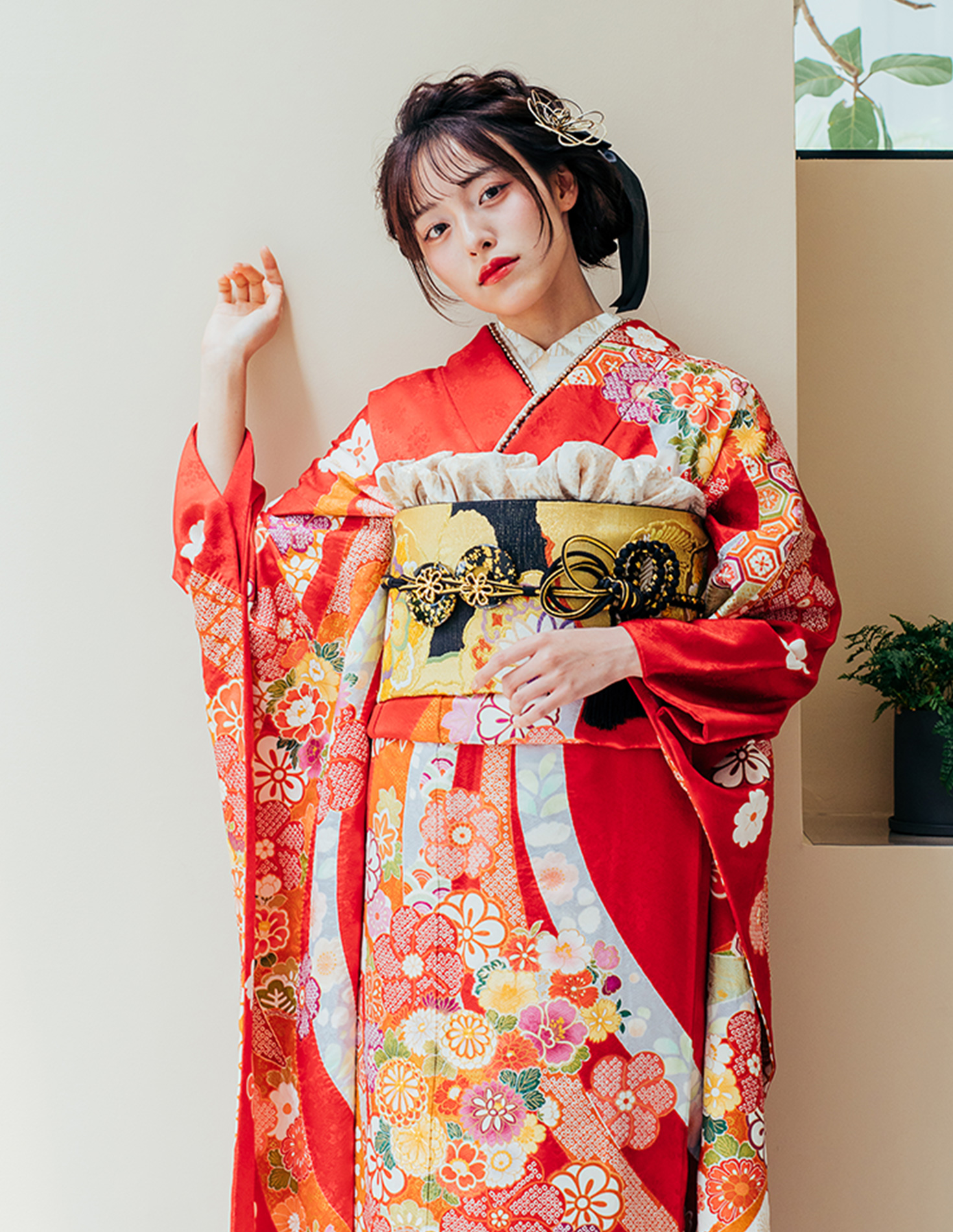 振袖 赤色 古典柄