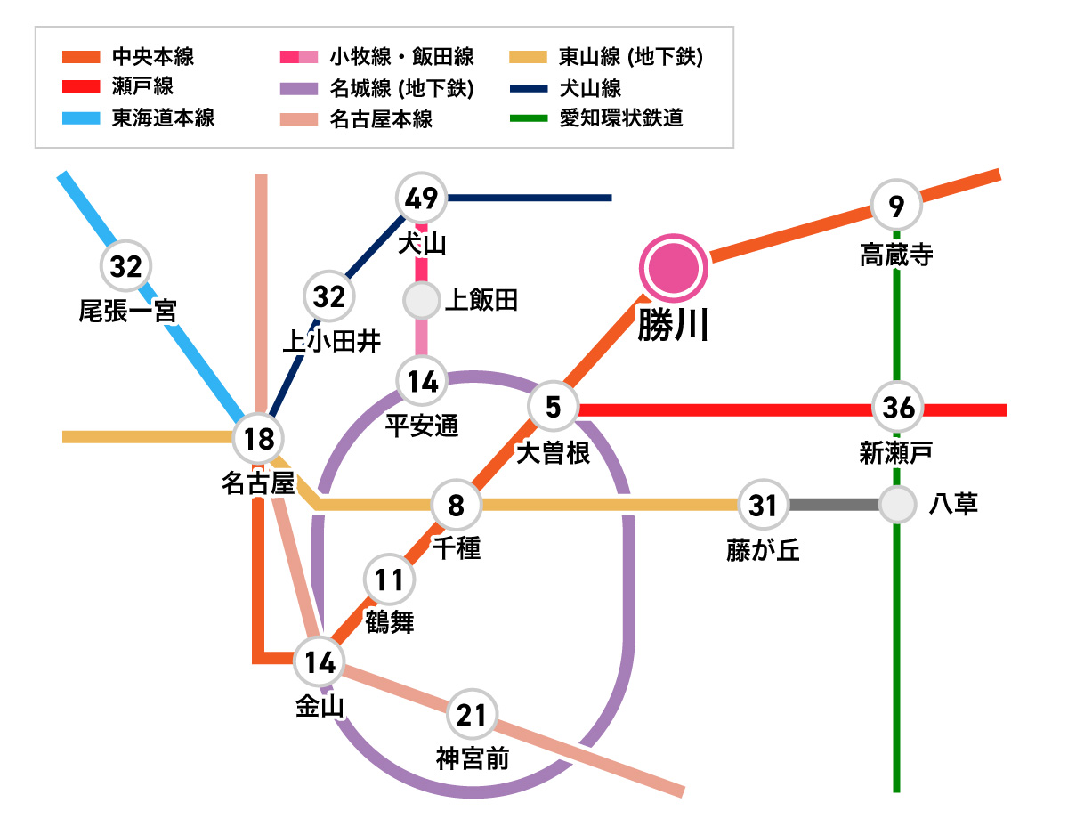 春日井勝川店 路線図